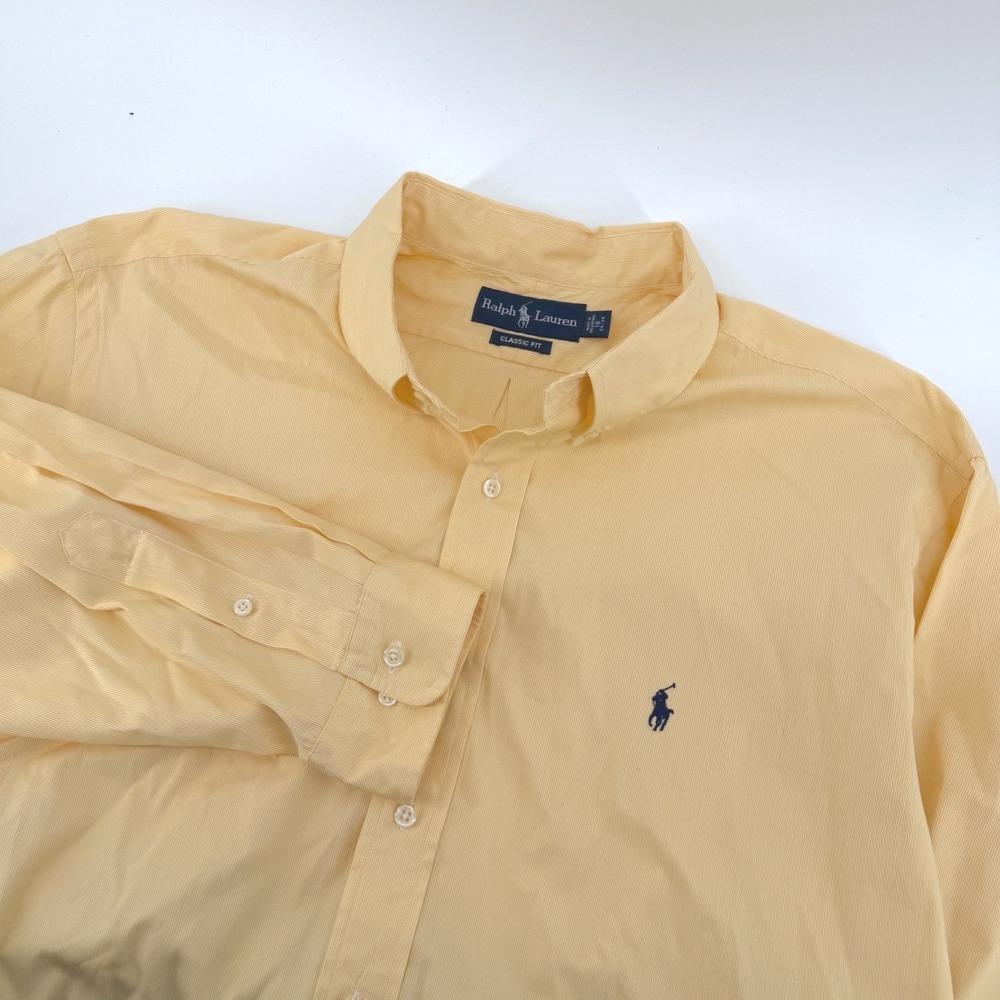 Ralph Lauren Mens 18 34/35 Classic Fit Yellow Stripe Button Down Shirt Polo Pony